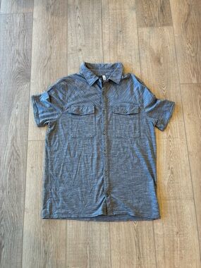 ibex Merino Wool Gray Short Sleeve Polo Shirt double pockets button front medium